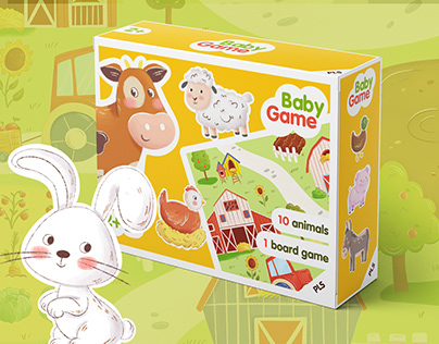 Baby Game. Farm animals and board game illustration