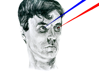 David Byrne with laser eyes