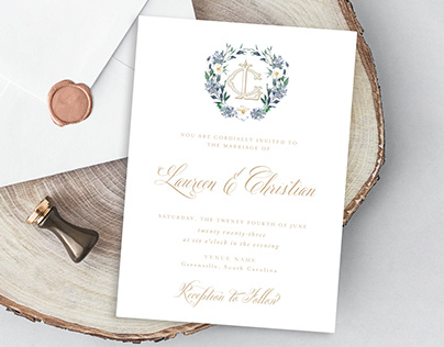 Blue and Gold Wedding Invitation