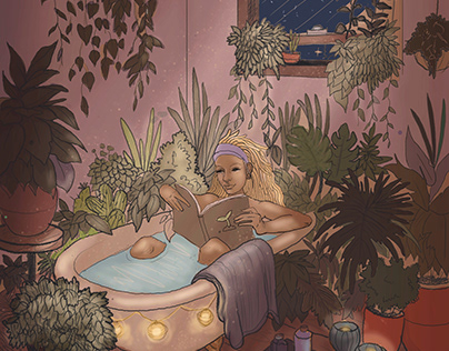 'Bathtime Peace' Digital Room Illustration