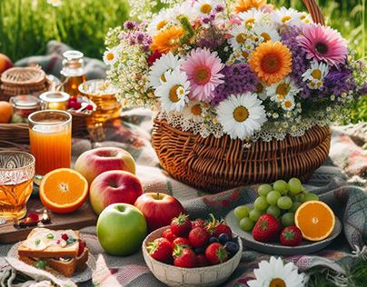 Basket of fruits and flowers