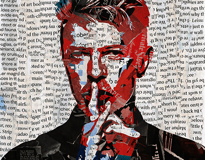 Paper collage of rock star portraits