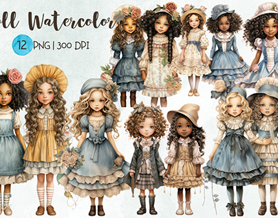 Doll Watercolor Clipart