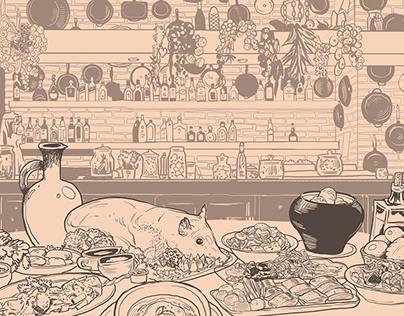 Illustration for Moscow restaurant "Shinok"