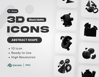 3D Abstract Shape Black Matte