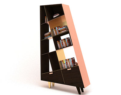 crooked metal bookcase