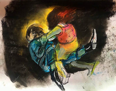 the fight : charcoal pastels 14x21 cm