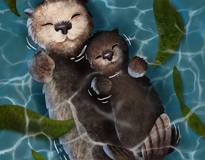 Cute Mommy and Baby Otter