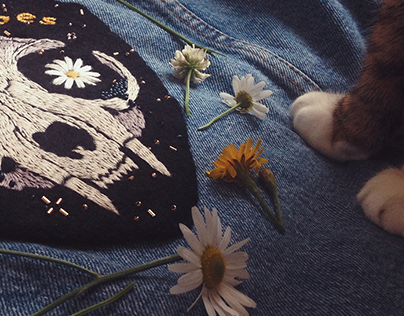 Cat skull embroidery