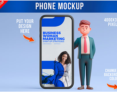 Character Business Man with Phone Mockup