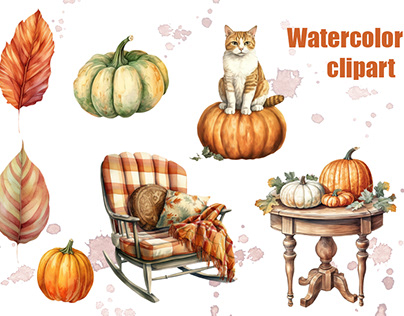 Watercolor clipart autumn