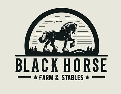 Black Horse Farm and stables. Farming logo