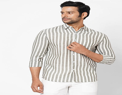 Find Men's Linen Cotton Grey Regular Fit Shirt