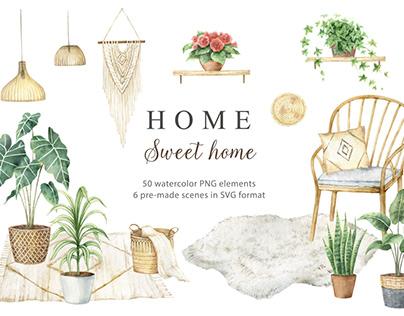 Home Sweet Home. Watercolor Clipart