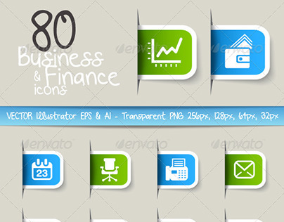 80 Business and Finance Icons - Label