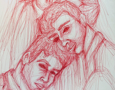 Red ballpoint sketches.