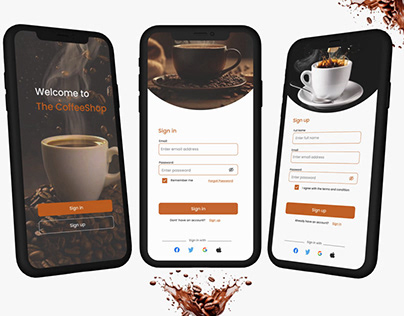 The coffeeshop mobile app sign in and sign out