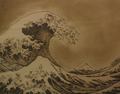 Grabado basado en: La gran ola de Kanagawa (Hokusai)
