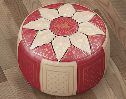 Moroccan Leather Pouffe Red