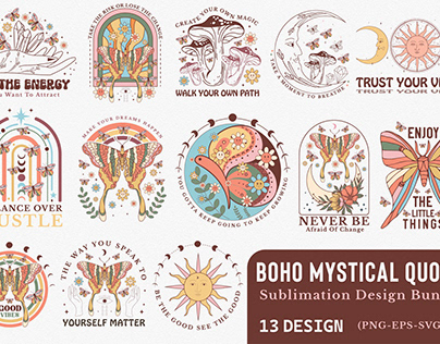Boho Mystical Quotes Sublimation Design Bundle