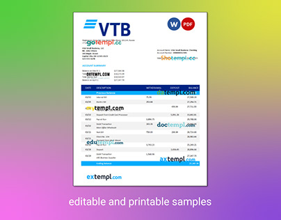 VTB Bank firm account statement Word and PDF