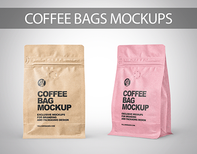 Kraft Paper Coffee Bags Mockups PSD