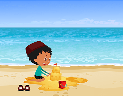 Boy playing with Sand Castle