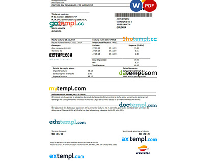 Spain Repsol gas utility bill template in Word and PDF