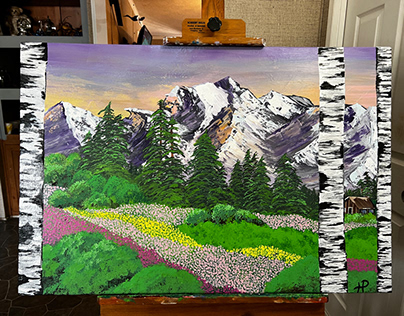 Painting, mountains, Spring, Aspens
