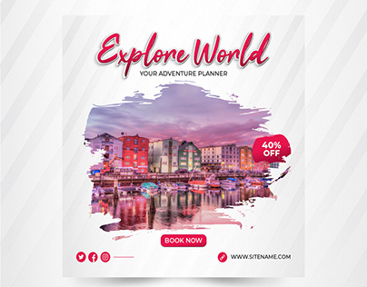 Explore world social media post or square flyer