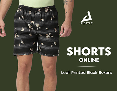 Leaf Printed Black Shorts
