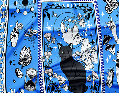 Mystic Cat Print For Fashion Carré & Foulard
