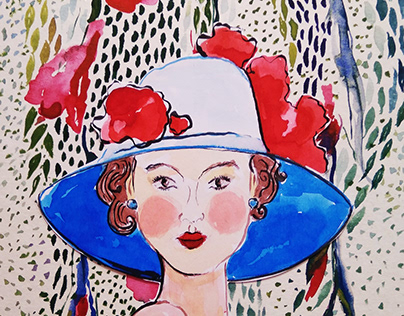 ilustracja kobieta w kapeluszu