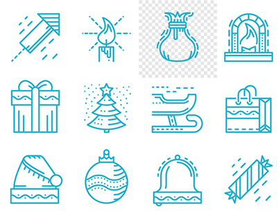 Merry Christmas and Happy New Year. Free line icons