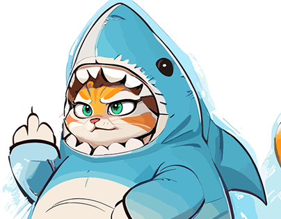 Vector illustration of a cat in a shark suit