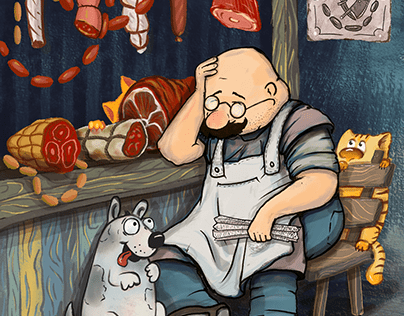 on a summer day the butcher fell asleep at his shop