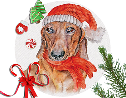 Illustration "New Year's dog" - watercolor/Иллюстрация