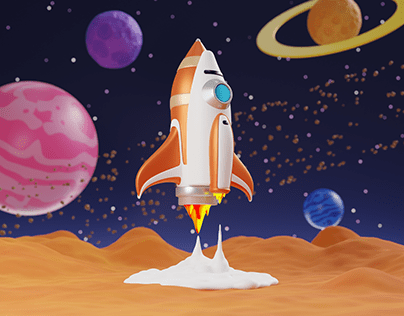 Space Rocket Exploration 3D Illustration