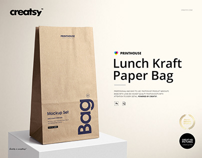 Lunch Kraft Paper Bag Mockup Set