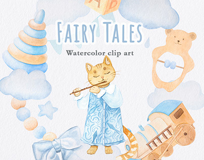 Children's watercolor fairy tale illustration set