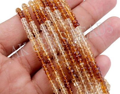 Natural Citrine Shaded Faceted Rondelle Gemstone Beads