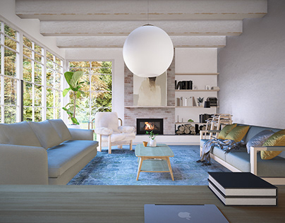 green & white relaxing living room design