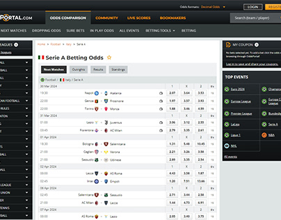 Odds Portal: Tỷ lệ cược Serie A, Bóng đá Italia