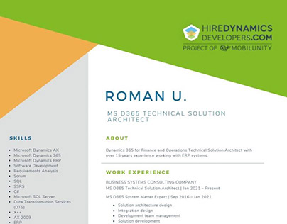 ROMAN U. - MS D365 Technical Solution Architect