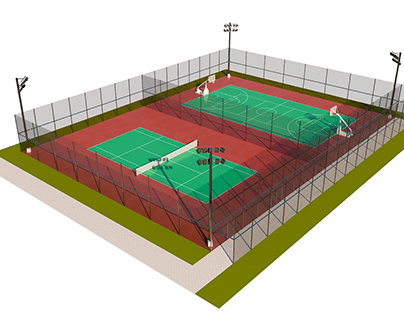 Outdoor tennis and basketball court