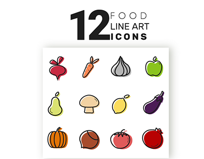 12 HEALTHY FOOD LINE ART ICONS