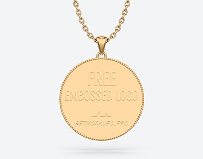 Free Embossed Logo Jewelry Medallion with Chain Mockup