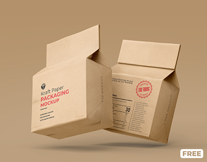 Free Food packaging mockup on Kraft paper bag
