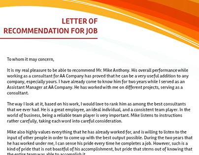 Sample Letter of Recommendation for Job