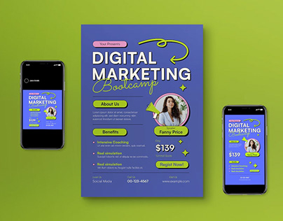 Purple Modern Digital Marketing Flyer Set